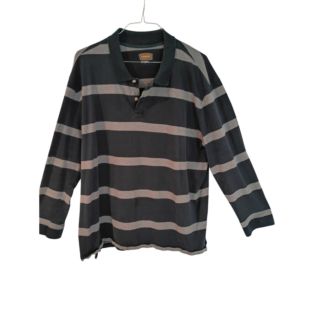 The Foundry Supply Co Mens 2XL Striped Long Sleeve Polo Shirt Black Grey Cotton
